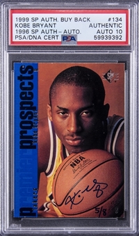 1999-00 SP Authentic Buy Back #134 Kobe Bryant Signed 1996 SP Authentic Rookie Card (#5/8)- PSA Authentic, PSA/DNA 10, UDA